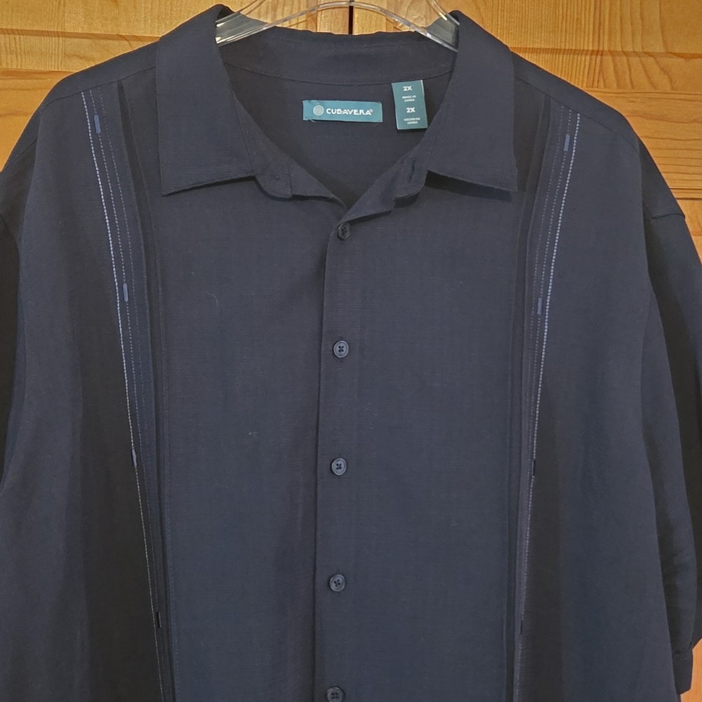 Cubavera Men's XXL Navy Blue Guayabera Shirt Short Sleeve Casual Resort